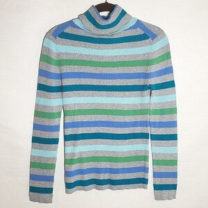 FADED GLORY Vintage. 90's style. Rib knit turtleneck multicolor stripe print M